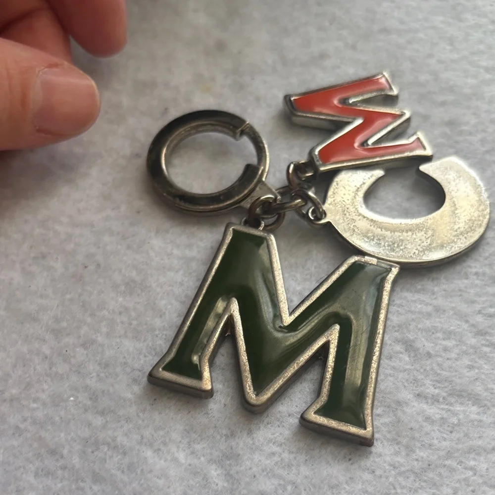 Monogram Letter Charm Keychain with Green and Coral Accents